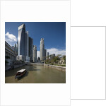 Boat on the Singapore river, the Cavenagh Bridge and the downtown by Anonymous