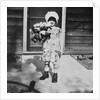 Young girl with a bouquet of flowers on her doorstep, ca. 1928. by Anonymous