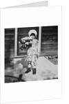 Young girl with a bouquet of flowers on her doorstep, ca. 1928. by Anonymous