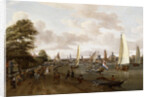 A Panoramic View of Amsterdam with a barge and smallships on the Buiten-Amstel by Abraham Storck