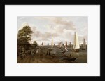 A Panoramic View of Amsterdam with a barge and smallships on the Buiten-Amstel by Abraham Storck
