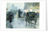 Horse Drawn Cabs at Evening, New York by Frederick Childe Hassam