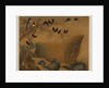 Mynah birds gathering in a tree by a stream from an album of bird paintings by Gao Qipei