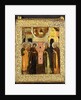 The Appearance of the Holy Mother of God to Saints Sergei and Nikon, Depicted full length, in Front of an Architectural Facade, with the Old Testament Trinity Above by Anonymous