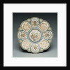 An overhead view of a shaded enamel silver-gilt tazza, the base bearing an engraved Faberge mark by Anonymous