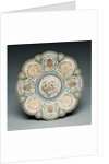 An overhead view of a shaded enamel silver-gilt tazza, the base bearing an engraved Faberge mark by Anonymous