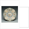 An overhead view of a shaded enamel silver-gilt tazza, the base bearing an engraved Faberge mark by Anonymous