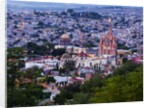 Evening City View from above City with Parroquia Archangel Church San Miguel de Allende by Anonymous