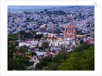 Evening City View from above City with Parroquia Archangel Church San Miguel de Allende by Anonymous