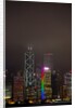 Nightly Light Show of The City of Hong Kong Draped in Fog by Anonymous
