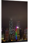 Nightly Light Show of The City of Hong Kong Draped in Fog by Anonymous