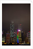 Nightly Light Show of The City of Hong Kong Draped in Fog by Anonymous