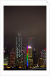 Nightly Light Show of The City of Hong Kong Draped in Fog by Anonymous