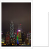 Nightly Light Show of The City of Hong Kong Draped in Fog by Anonymous