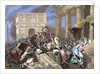 Sack of Rome by the Visigoths led by Alaric I in 410. Colored engraving. by Anonymous