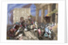 Sack of Rome by the Visigoths led by Alaric I in 410. Colored engraving. by Anonymous