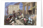 Sack of Rome by the Visigoths led by Alaric I in 410. Colored engraving. by Anonymous