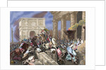 Sack of Rome by the Visigoths led by Alaric I in 410. Colored engraving. by Anonymous