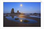 Moon set over Neadles, Canon Beach, Oregon Coast, Pacific Northwest by Anonymous