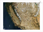 Satellite view of California and Nevada showing early season snow in the Sierra Nevada Mountains by Anonymous