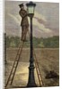 Lamplighter cleaning an old lamppost. by Anonymous