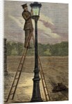 Lamplighter cleaning an old lamppost. by Anonymous
