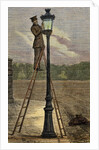 Lamplighter cleaning an old lamppost. by Anonymous