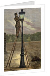 Lamplighter cleaning an old lamppost. by Anonymous