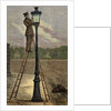 Lamplighter cleaning an old lamppost. by Anonymous