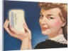 Woman Holding Miniature Fridge by Anonymous