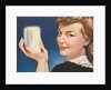 Woman Holding Miniature Fridge by Anonymous
