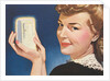 Woman Holding Miniature Fridge by Anonymous