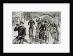 American League cycles in Pennsylvania Avenue. Mid May 1884. Washington. United States. Engraving. by Anonymous