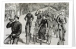 American League cycles in Pennsylvania Avenue. Mid May 1884. Washington. United States. Engraving. by Anonymous