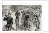 American League cycles in Pennsylvania Avenue. Mid May 1884. Washington. United States. Engraving. by Anonymous