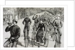American League cycles in Pennsylvania Avenue. Mid May 1884. Washington. United States. Engraving. by Anonymous