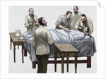 History of medicine. Chloroform anesthesia. Engraving, 19th century. Colored. by Anonymous