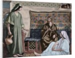 Jesus in the House of Martha and Mary. Engraving. Colored. by Anonymous