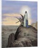Jesus tempted by the Devil. Engraving. Colored. by Anonymous