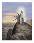Jesus tempted by the Devil. Engraving. Colored. by Anonymous
