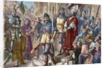 Jerome of Prague (1360-1416) marching to execution. Engraving. Colored. by Anonymous