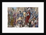 Jerome of Prague (1360-1416) marching to execution. Engraving. Colored. by Anonymous