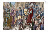 Jerome of Prague (1360-1416) marching to execution. Engraving. Colored. by Anonymous