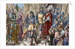 Jerome of Prague (1360-1416) marching to execution. Engraving. Colored. by Anonymous