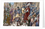 Jerome of Prague (1360-1416) marching to execution. Engraving. Colored. by Anonymous