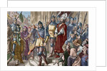Jerome of Prague (1360-1416) marching to execution. Engraving. Colored. by Anonymous