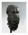 Ancient Greek bronze head of an old man with long beard (philosopher of Porticello) by Anonymous