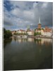 View of Petrikirche from Fussgangerbrucke on Trave canal by Anonymous