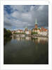 View of Petrikirche from Fussgangerbrucke on Trave canal by Anonymous