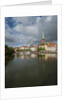 View of Petrikirche from Fussgangerbrucke on Trave canal by Anonymous